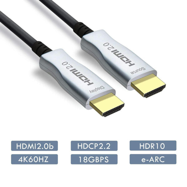 Fiber Optic HDMI Cable 4K 60Hz, HDMI 2.0 Cable 18Gbps HDMI Cord Support ARC HDR HDCP2.2 3D Dolby Vision for Blu-ray/TV Box/HDTV / 4K Projector/Home